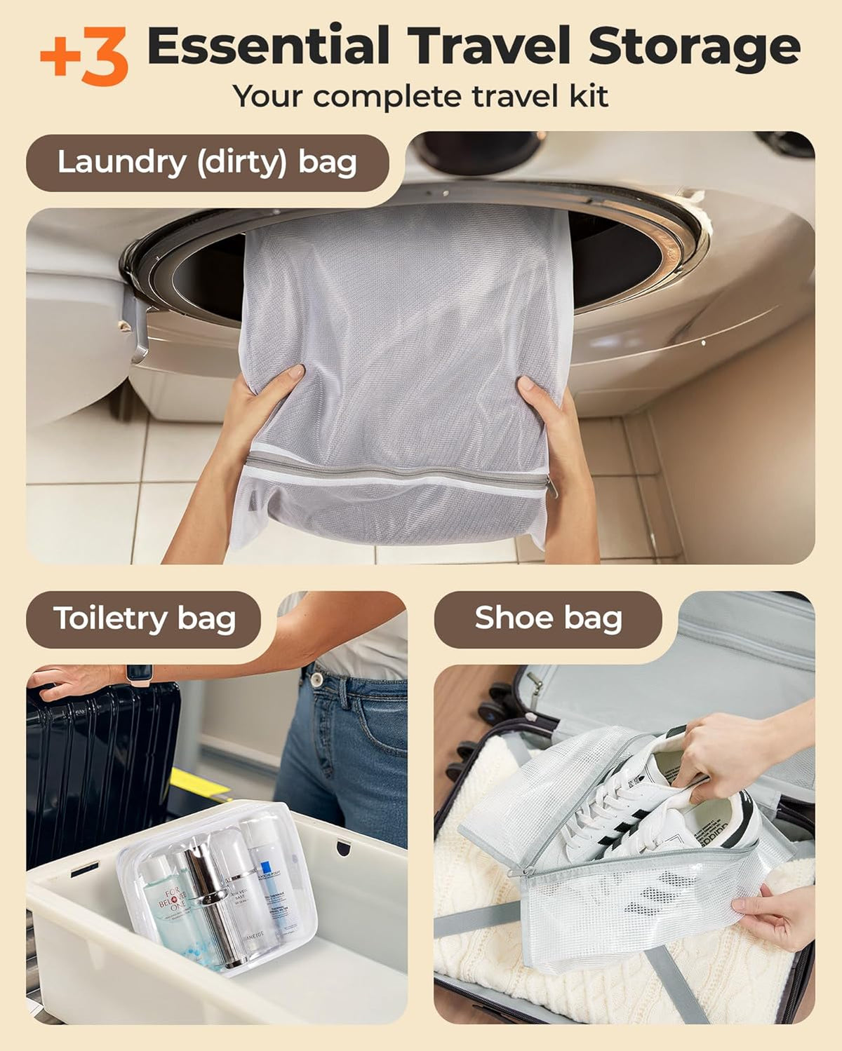 Travel Vacuum Bags for Suitcase & Home, 18 Pack with Wireless Pump | Cordless Pump, Triple-Seal Leak-Proof, 18-Pack 3 Sizes, For Suitcase & Home, With Toiletry Shoe & Laundry Bags