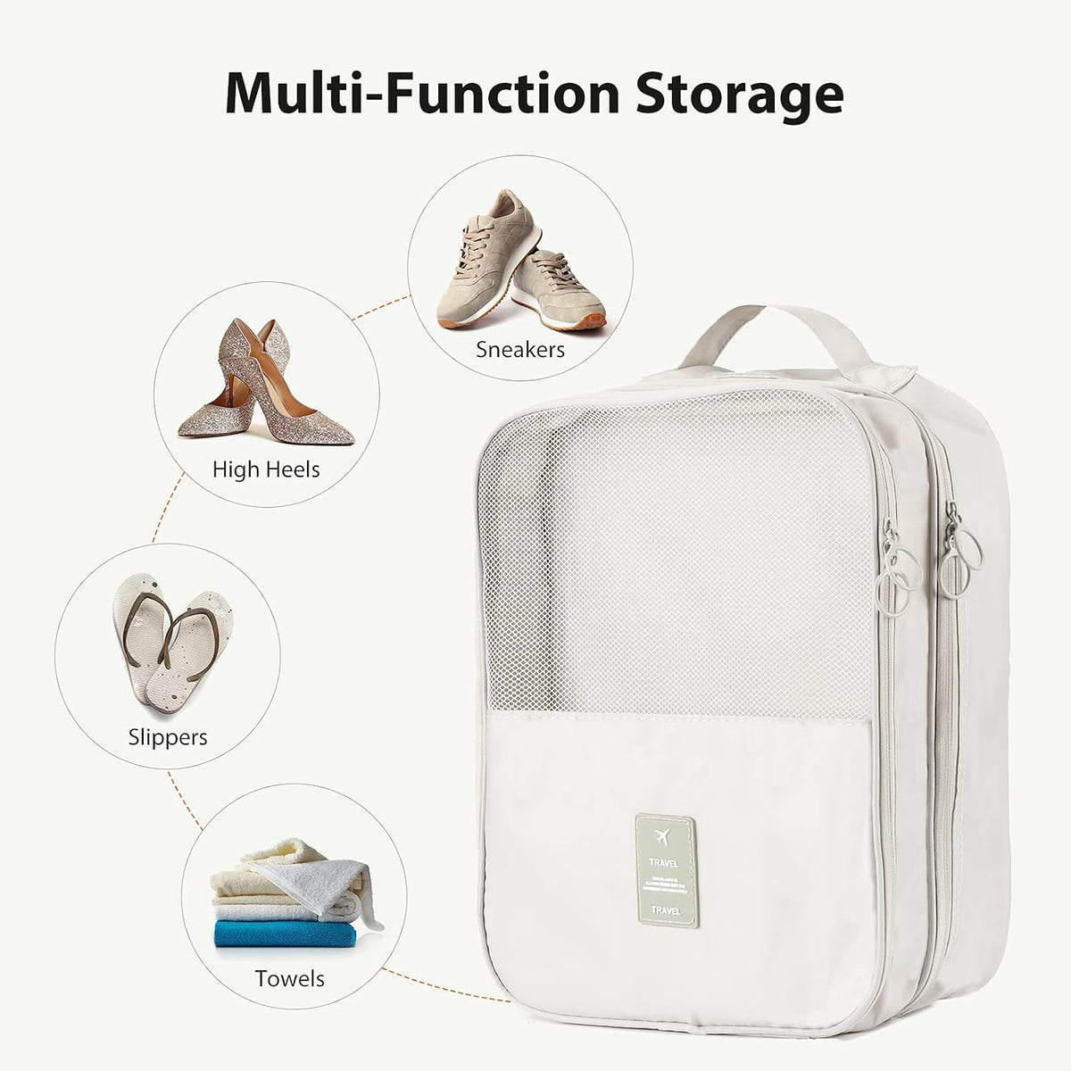 Travel Shoe Bag Holds 3 Pair of Shoes, Hezelf Shoe Storage Pouch for Travel and Daily Use, Travel Suitcase Shoe Organizer, Waterproof