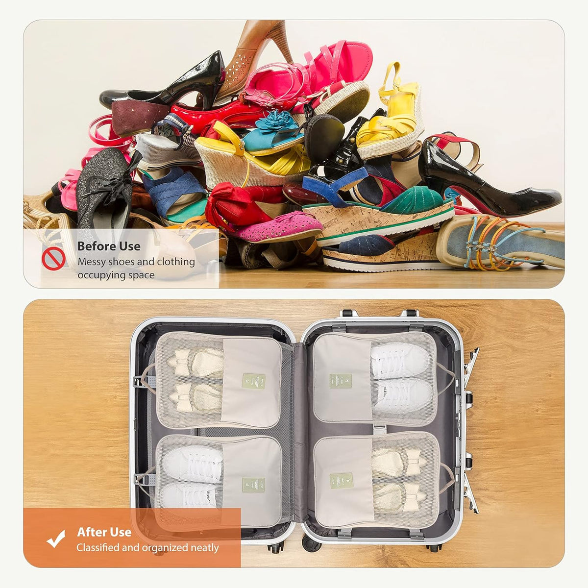 Travel Shoe Bag Holds 3 Pair of Shoes, Hezelf Shoe Storage Pouch for Travel and Daily Use, Travel Suitcase Shoe Organizer, Waterproof
