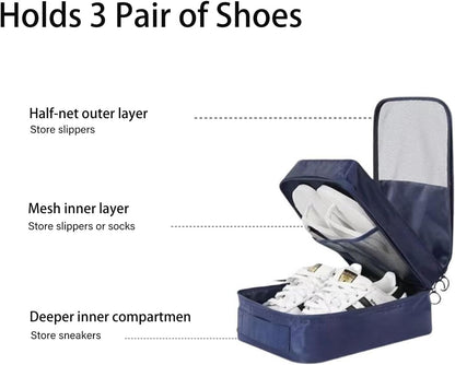 Travel Shoe Bag Holds 3 Pair of Shoes, Hezelf Shoe Storage Pouch for Travel and Daily Use, Travel Suitcase Shoe Organizer, Waterproof