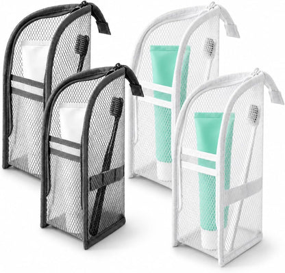 2-Pack Standing Travel Toiletry Bag Set, Waterproof PVC Hanging Cosmetic Organizer Pouches, Foldable Vertical Wash Bags for Toothbrush, Razor, Makeup, and Skincare（Gray & Pink）