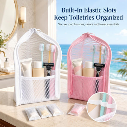 2-Pack Standing Travel Toiletry Bag Set, Waterproof PVC Hanging Cosmetic Organizer Pouches, Foldable Vertical Wash Bags for Toothbrush, Razor, Makeup, and Skincare（Gray & Pink）