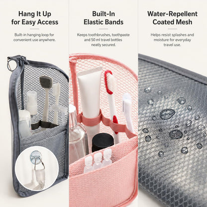 2-Pack Standing Travel Toiletry Bag Set, Waterproof PVC Hanging Cosmetic Organizer Pouches, Foldable Vertical Wash Bags for Toothbrush, Razor, Makeup, and Skincare（Gray & Pink）