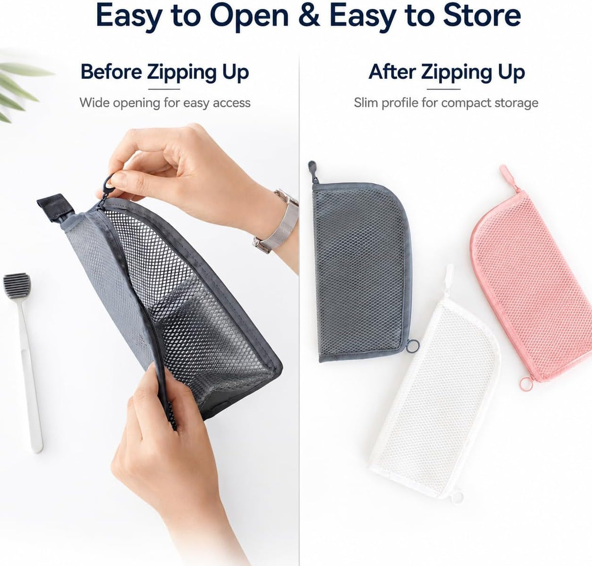 2-Pack Standing Travel Toiletry Bag Set, Waterproof PVC Hanging Cosmetic Organizer Pouches, Foldable Vertical Wash Bags for Toothbrush, Razor, Makeup, and Skincare（Gray & Pink）