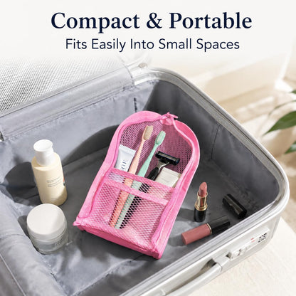 2-Pack Standing Travel Toiletry Bag Set, Waterproof PVC Hanging Cosmetic Organizer Pouches, Foldable Vertical Wash Bags for Toothbrush, Razor, Makeup, and Skincare（Gray & Pink）