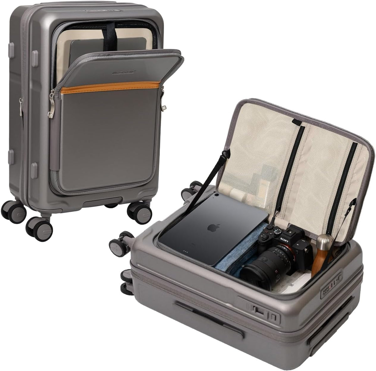 Expandable 20 Inch Carry On Luggage with Mute Brake Wheels Airline Approved Hard Shell Suitcases with Front Pocket Top Opening Luggage with TSA Lock for Short Business Travel, Black