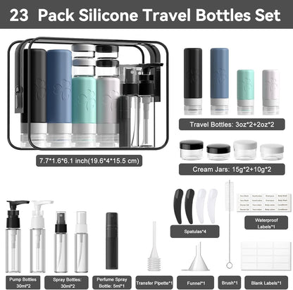 INSFIT 23 Pack Travel Bottles for Toiletries, TSA Approved Silicone Travel Size Toiletries with Toiletry Bag, BPA Free Leak Proof Refillable Travel Essentials for Liquids Shampoo Conditioner Lotion