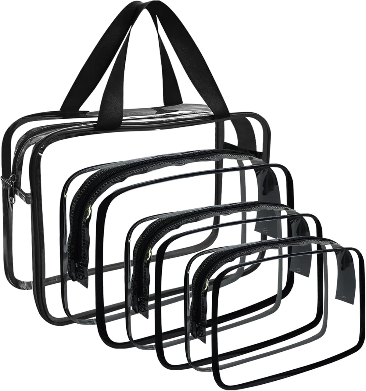 4 Pack Large Clear Makeup Bag, Heavy Duty Plastic Clear Cosmetic Toiletry Organizer Bags with Handle, Waterproof Toiletry Zipper Tote Bags for Travel, Gym, Cosmetic, Toiletry