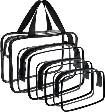 4 Pack Large Clear Makeup Bag, Heavy Duty Plastic Clear Cosmetic Toiletry Organizer Bags with Handle, Waterproof Toiletry Zipper Tote Bags for Travel, Gym, Cosmetic, Toiletry