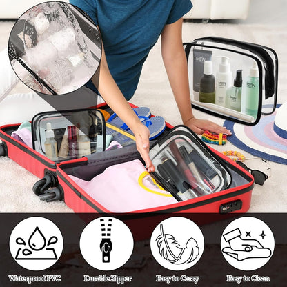4 Pack Large Clear Makeup Bag, Heavy Duty Plastic Clear Cosmetic Toiletry Organizer Bags with Handle, Waterproof Toiletry Zipper Tote Bags for Travel, Gym, Cosmetic, Toiletry