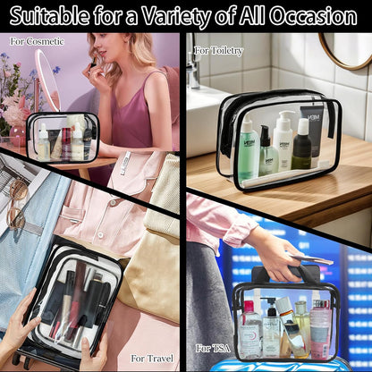 4 Pack Large Clear Makeup Bag, Heavy Duty Plastic Clear Cosmetic Toiletry Organizer Bags with Handle, Waterproof Toiletry Zipper Tote Bags for Travel, Gym, Cosmetic, Toiletry