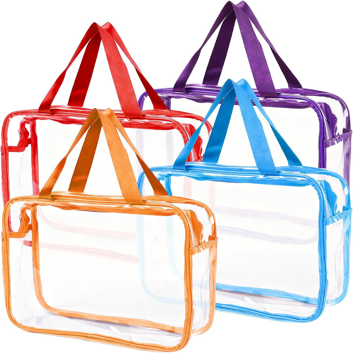 4 Pack Large Clear Makeup Bag, Heavy Duty Plastic Clear Cosmetic Toiletry Organizer Bags with Handle, Waterproof Toiletry Zipper Tote Bags for Travel, Gym, Cosmetic, Toiletry