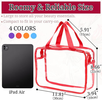 4 Pack Large Clear Makeup Bag, Heavy Duty Plastic Clear Cosmetic Toiletry Organizer Bags with Handle, Waterproof Toiletry Zipper Tote Bags for Travel, Gym, Cosmetic, Toiletry