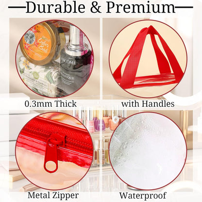 4 Pack Large Clear Makeup Bag, Heavy Duty Plastic Clear Cosmetic Toiletry Organizer Bags with Handle, Waterproof Toiletry Zipper Tote Bags for Travel, Gym, Cosmetic, Toiletry