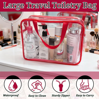 4 Pack Large Clear Makeup Bag, Heavy Duty Plastic Clear Cosmetic Toiletry Organizer Bags with Handle, Waterproof Toiletry Zipper Tote Bags for Travel, Gym, Cosmetic, Toiletry