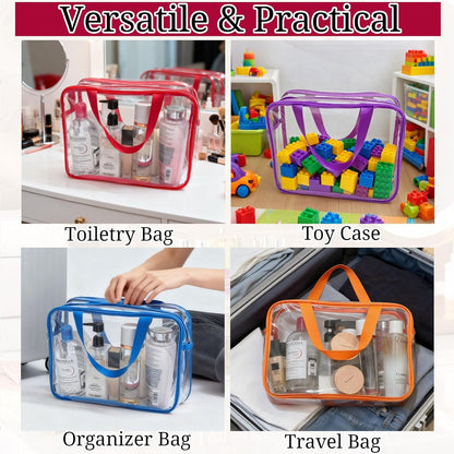4 Pack Large Clear Makeup Bag, Heavy Duty Plastic Clear Cosmetic Toiletry Organizer Bags with Handle, Waterproof Toiletry Zipper Tote Bags for Travel, Gym, Cosmetic, Toiletry