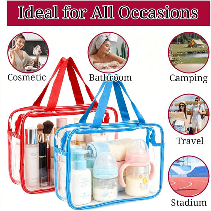 4 Pack Large Clear Makeup Bag, Heavy Duty Plastic Clear Cosmetic Toiletry Organizer Bags with Handle, Waterproof Toiletry Zipper Tote Bags for Travel, Gym, Cosmetic, Toiletry