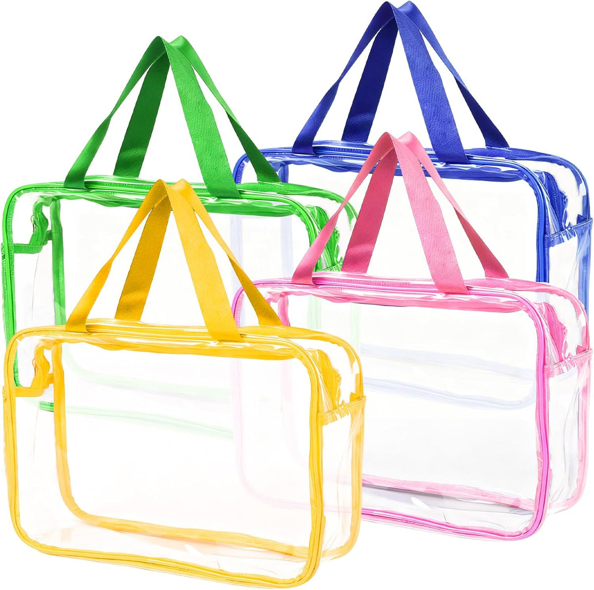 4 Pack Large Clear Makeup Bag, Heavy Duty Plastic Clear Cosmetic Toiletry Organizer Bags with Handle, Waterproof Toiletry Zipper Tote Bags for Travel, Gym, Cosmetic, Toiletry