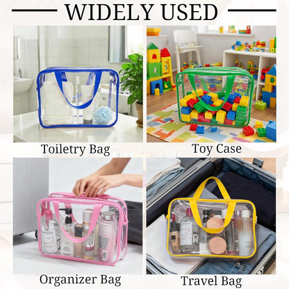 4 Pack Large Clear Makeup Bag, Heavy Duty Plastic Clear Cosmetic Toiletry Organizer Bags with Handle, Waterproof Toiletry Zipper Tote Bags for Travel, Gym, Cosmetic, Toiletry