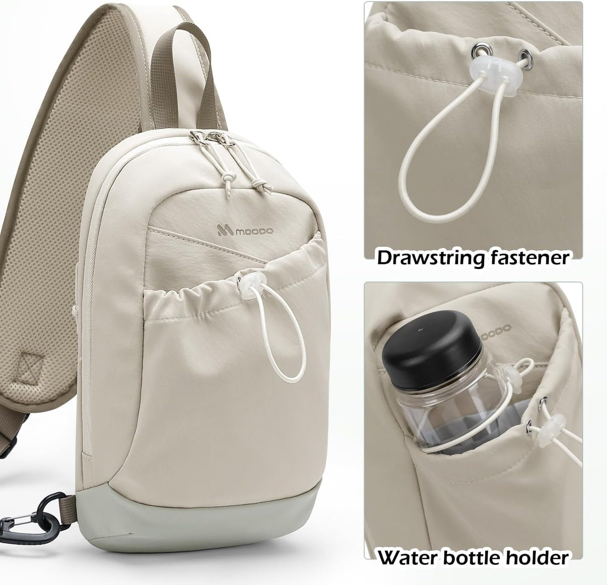 Sling Bag for Women Men, Lightweight Crossbody Backpack with Water Bottle Holder, Waterproof Chest Shoulder Daypack for Travel, Hiking, Commuting,3.4L,Ash Green