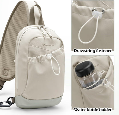 Sling Bag for Women Men, Lightweight Crossbody Backpack with Water Bottle Holder, Waterproof Chest Shoulder Daypack for Travel, Hiking, Commuting,3.4L,Ash Green