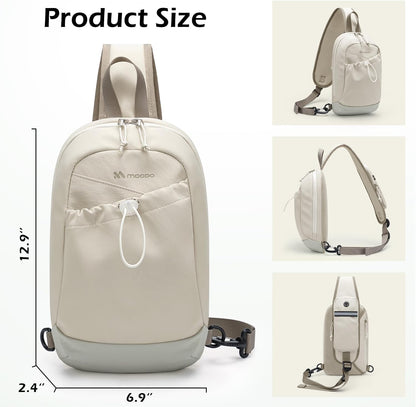 Sling Bag for Women Men, Lightweight Crossbody Backpack with Water Bottle Holder, Waterproof Chest Shoulder Daypack for Travel, Hiking, Commuting,3.4L,Ash Green