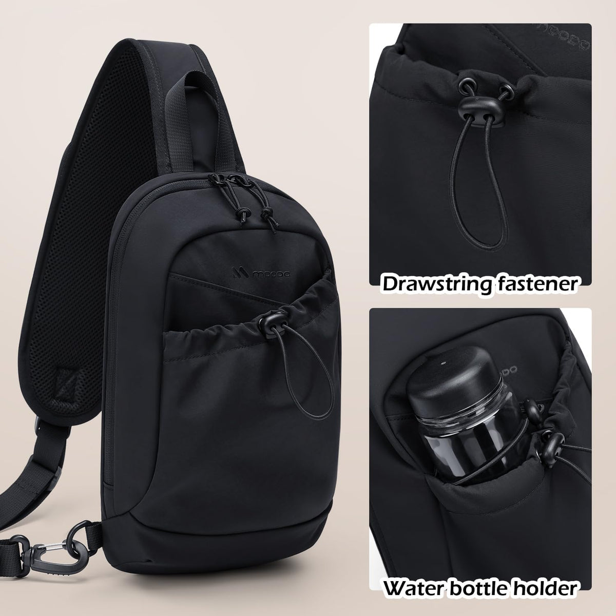 Sling Bag for Women Men, Lightweight Crossbody Backpack with Water Bottle Holder, Waterproof Chest Shoulder Daypack for Travel, Hiking, Commuting,3.4L,Ash Green