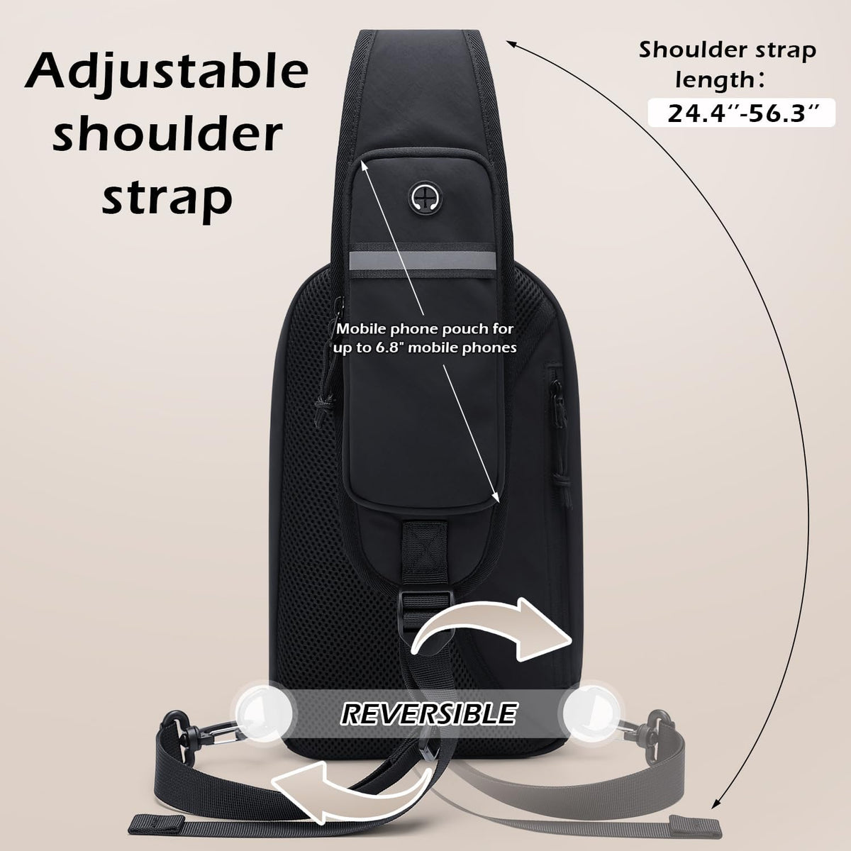 Sling Bag for Women Men, Lightweight Crossbody Backpack with Water Bottle Holder, Waterproof Chest Shoulder Daypack for Travel, Hiking, Commuting,3.4L,Ash Green