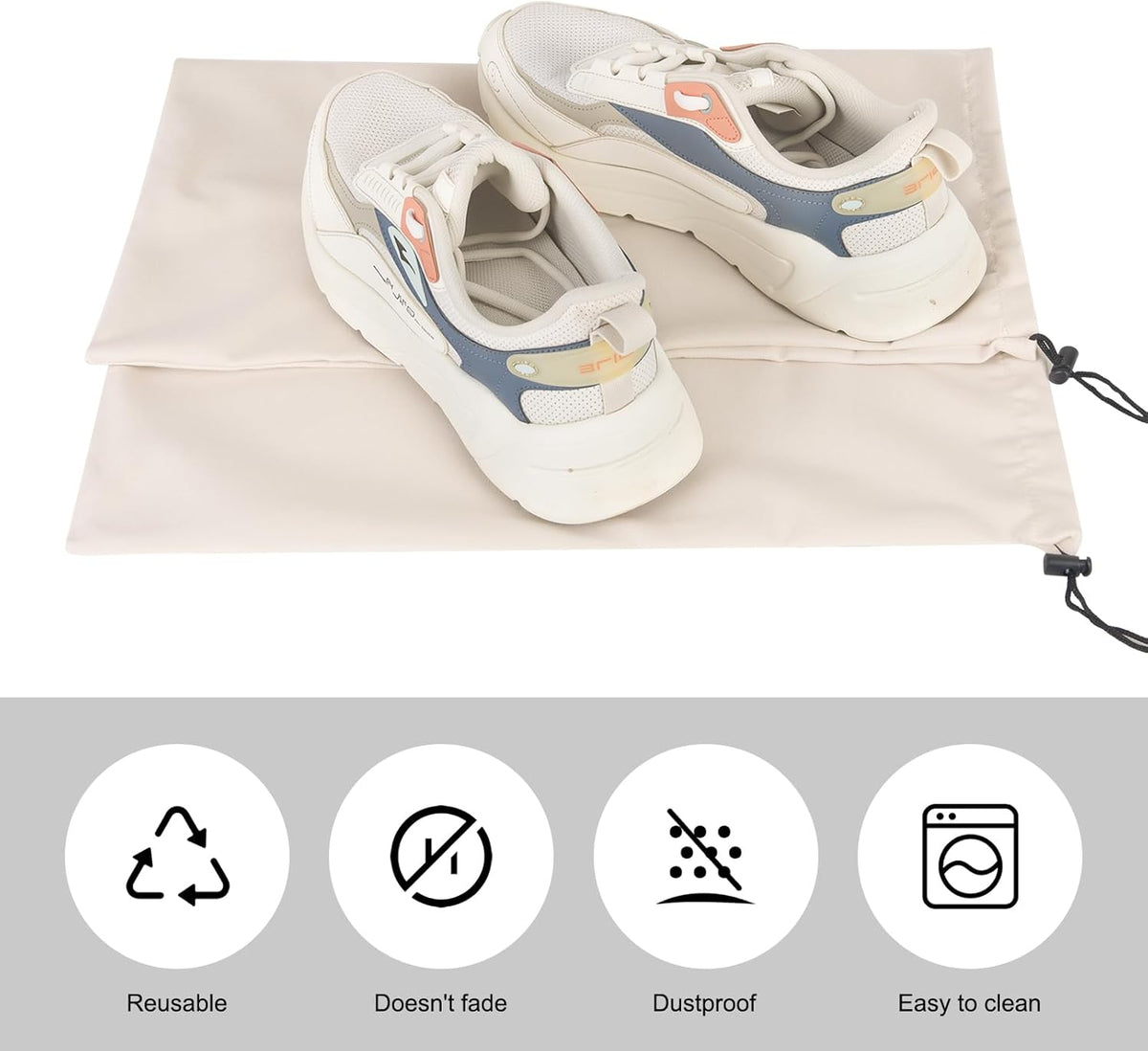 8 Pcs Single Shoe Bags for Travel - 18"X9" Packing Shoe Travel Bags for Suitcase, Shoes (Beige)