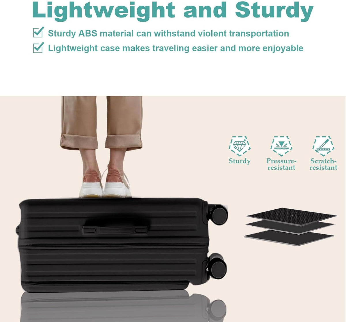 Carry on Luggage Airline Approved,20 Inch Abs+Pc Hardshell Spinner Luggage With Cup Phone Holder and USB Charger,Front Pocket Durable Suitcase for Women Men-Black