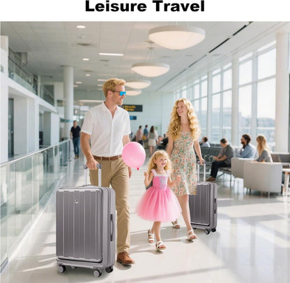 Carry on Luggage Airline Approved,20 Inch Abs+Pc Hardshell Spinner Luggage With Cup Phone Holder and USB Charger,Front Pocket Durable Suitcase for Women Men-Black