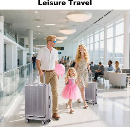 Carry on Luggage Airline Approved,20 Inch Abs+Pc Hardshell Spinner Luggage With Cup Phone Holder and USB Charger,Front Pocket Durable Suitcase for Women Men-Black