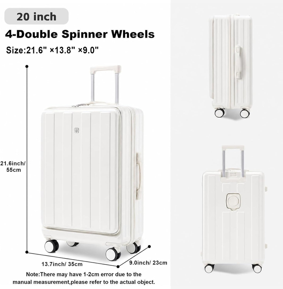 Carry on Luggage Airline Approved,20 Inch Abs+Pc Hardshell Spinner Luggage With Cup Phone Holder and USB Charger,Front Pocket Durable Suitcase for Women Men-Black
