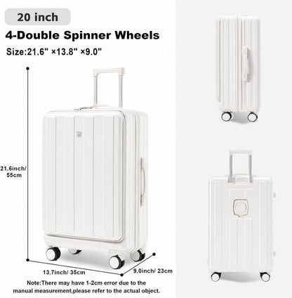 Carry on Luggage Airline Approved,20 Inch Abs+Pc Hardshell Spinner Luggage With Cup Phone Holder and USB Charger,Front Pocket Durable Suitcase for Women Men-Black