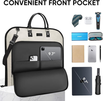 Travel Garment Bag, Travel Suit Bag for Men, Water Resistant Carry on Garment Bag for Hanging Clothes, Garment Duffel Bag for Travel Business (Pure Black-Convertible)