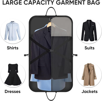 Travel Garment Bag, Travel Suit Bag for Men, Water Resistant Carry on Garment Bag for Hanging Clothes, Garment Duffel Bag for Travel Business (Pure Black-Convertible)