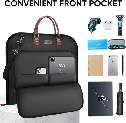 Travel Garment Bag, Travel Suit Bag for Men, Water Resistant Carry on Garment Bag for Hanging Clothes, Garment Duffel Bag for Travel Business (Pure Black-Convertible)