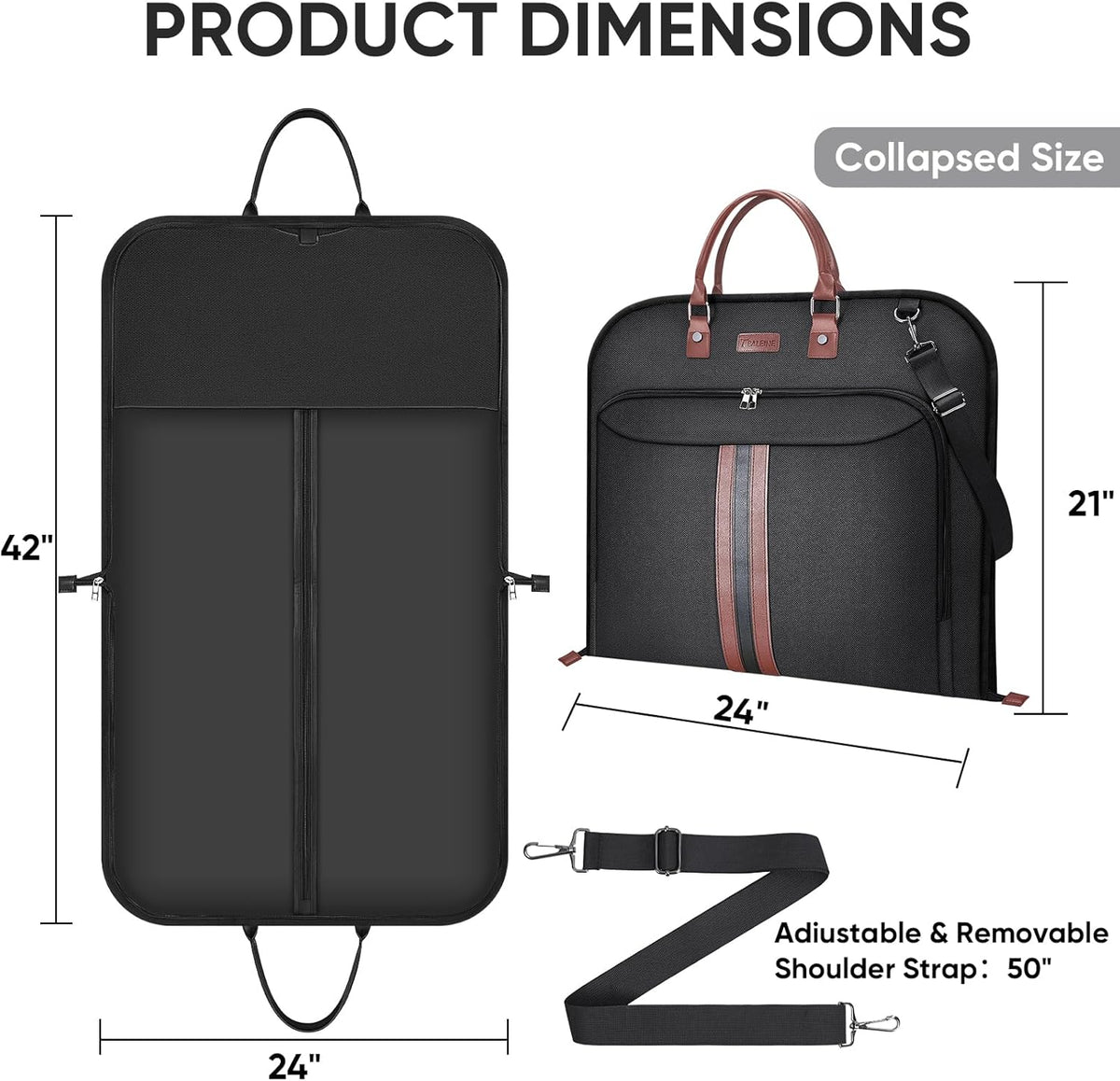 Travel Garment Bag, Travel Suit Bag for Men, Water Resistant Carry on Garment Bag for Hanging Clothes, Garment Duffel Bag for Travel Business (Pure Black-Convertible)