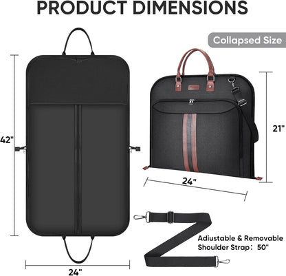 Travel Garment Bag, Travel Suit Bag for Men, Water Resistant Carry on Garment Bag for Hanging Clothes, Garment Duffel Bag for Travel Business (Pure Black-Convertible)