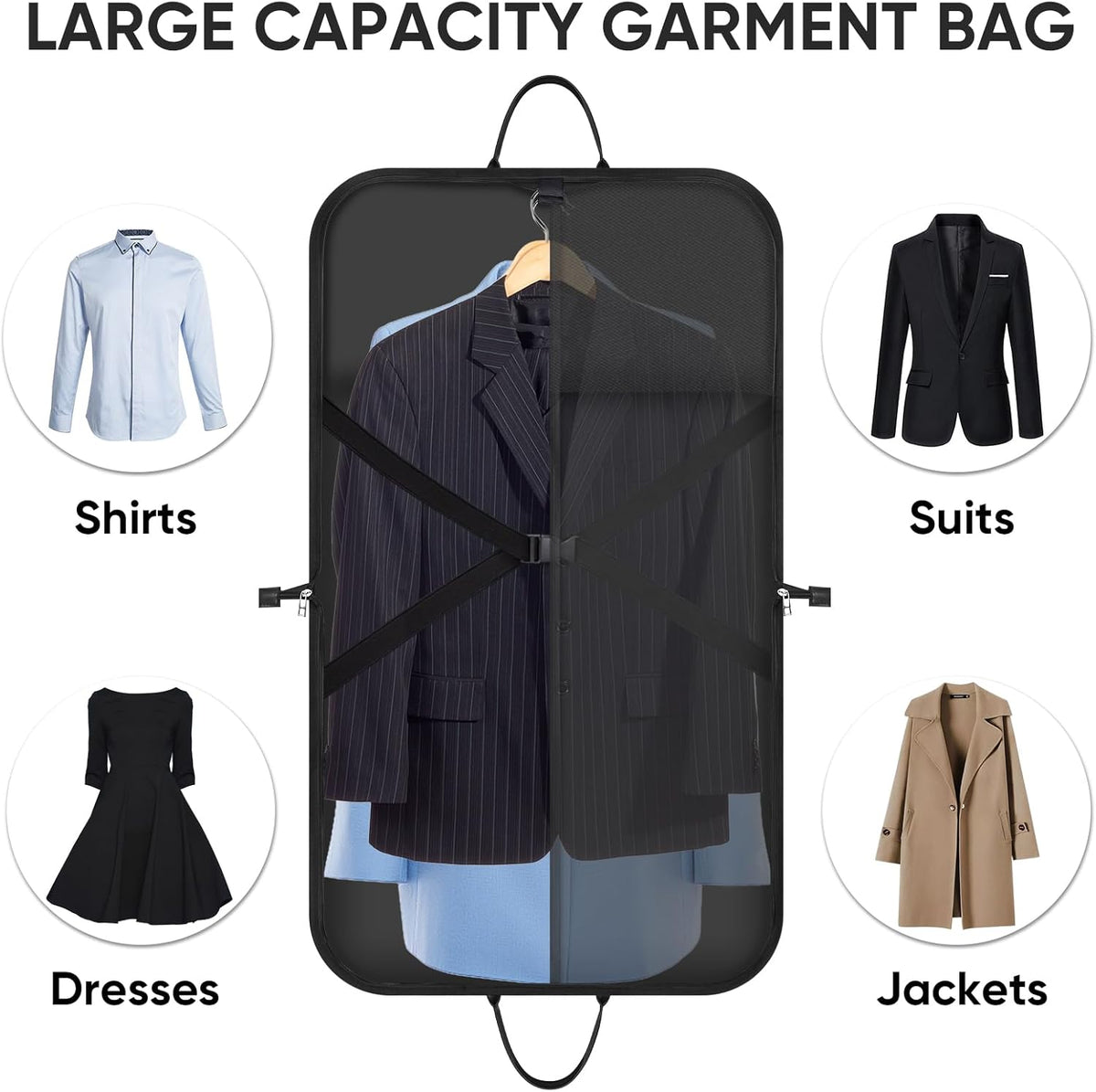 Travel Garment Bag, Travel Suit Bag for Men, Water Resistant Carry on Garment Bag for Hanging Clothes, Garment Duffel Bag for Travel Business (Pure Black-Convertible)