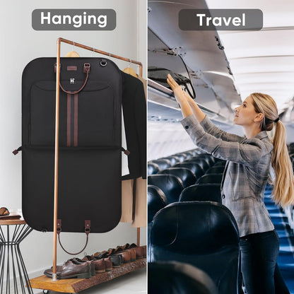 Travel Garment Bag, Travel Suit Bag for Men, Water Resistant Carry on Garment Bag for Hanging Clothes, Garment Duffel Bag for Travel Business (Pure Black-Convertible)