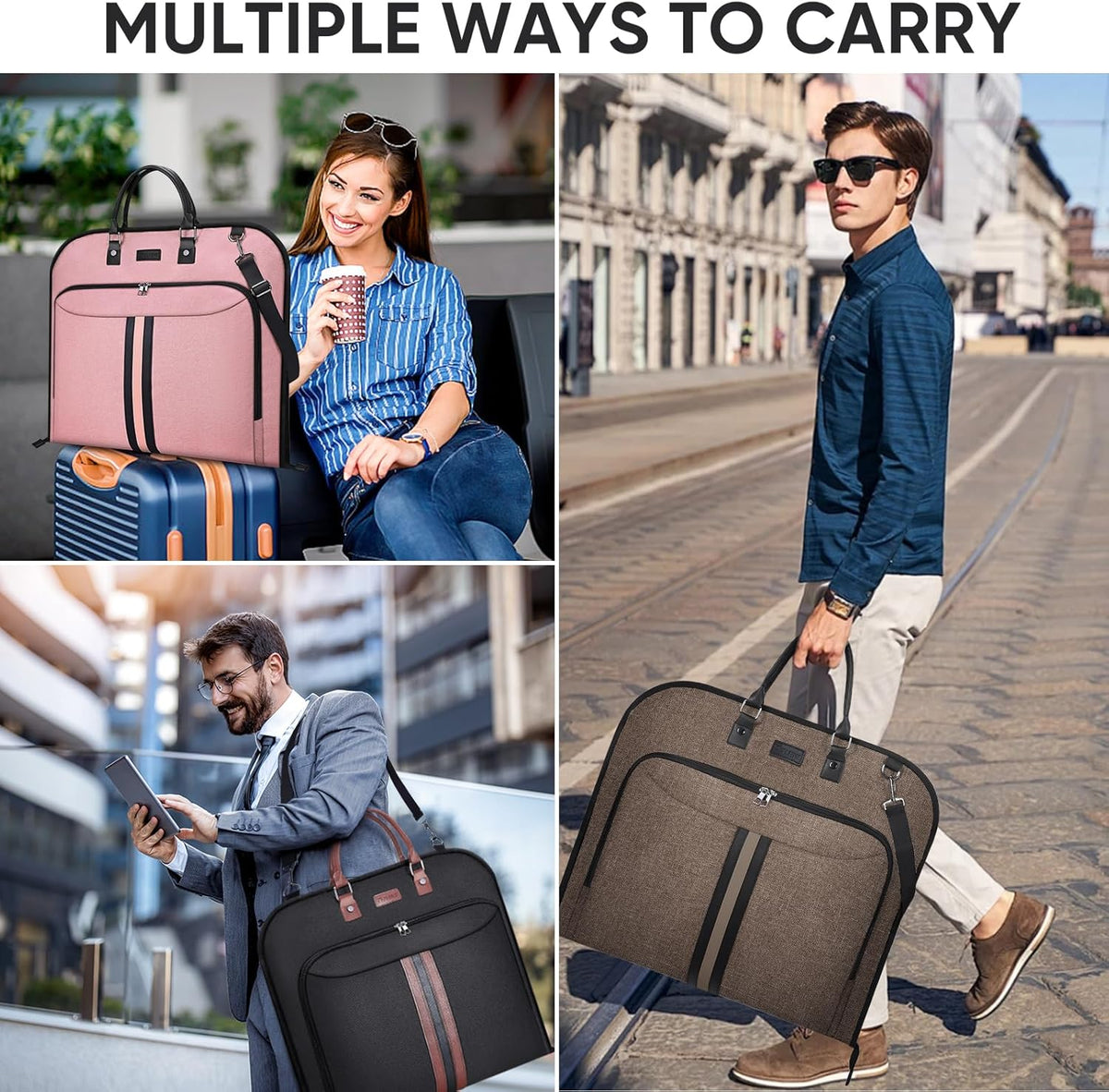 Travel Garment Bag, Travel Suit Bag for Men, Water Resistant Carry on Garment Bag for Hanging Clothes, Garment Duffel Bag for Travel Business (Pure Black-Convertible)