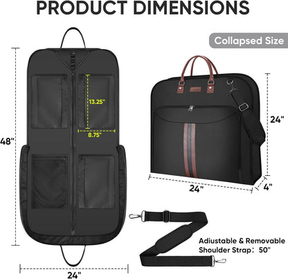Travel Garment Bag, Travel Suit Bag for Men, Water Resistant Carry on Garment Bag for Hanging Clothes, Garment Duffel Bag for Travel Business (Pure Black-Convertible)