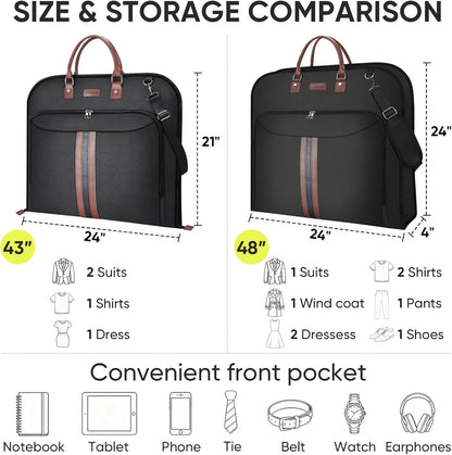 Travel Garment Bag, Travel Suit Bag for Men, Water Resistant Carry on Garment Bag for Hanging Clothes, Garment Duffel Bag for Travel Business (Pure Black-Convertible)
