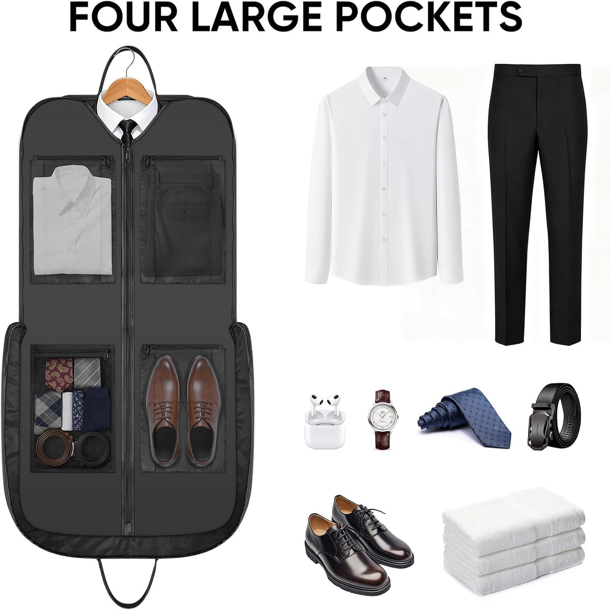 Travel Garment Bag, Travel Suit Bag for Men, Water Resistant Carry on Garment Bag for Hanging Clothes, Garment Duffel Bag for Travel Business (Pure Black-Convertible)