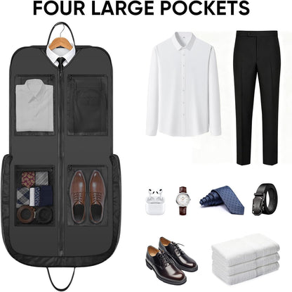 Travel Garment Bag, Travel Suit Bag for Men, Water Resistant Carry on Garment Bag for Hanging Clothes, Garment Duffel Bag for Travel Business (Pure Black-Convertible)