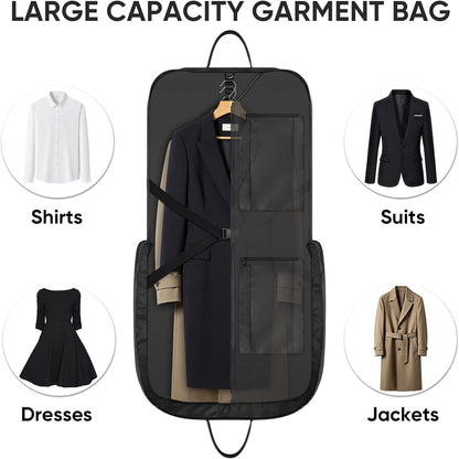 Travel Garment Bag, Travel Suit Bag for Men, Water Resistant Carry on Garment Bag for Hanging Clothes, Garment Duffel Bag for Travel Business (Pure Black-Convertible)