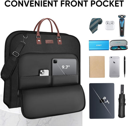 Travel Garment Bag, Travel Suit Bag for Men, Water Resistant Carry on Garment Bag for Hanging Clothes, Garment Duffel Bag for Travel Business (Pure Black-Convertible)
