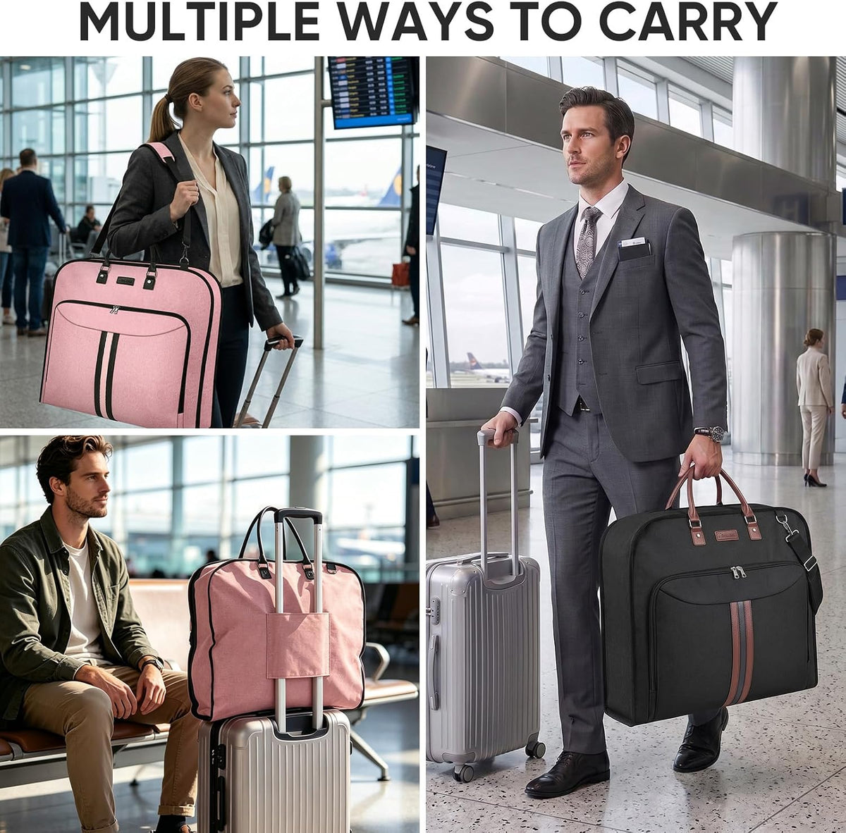 Travel Garment Bag, Travel Suit Bag for Men, Water Resistant Carry on Garment Bag for Hanging Clothes, Garment Duffel Bag for Travel Business (Pure Black-Convertible)