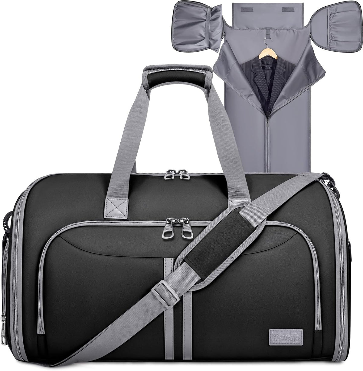 Travel Garment Bag, Travel Suit Bag for Men, Water Resistant Carry on Garment Bag for Hanging Clothes, Garment Duffel Bag for Travel Business (Pure Black-Convertible)